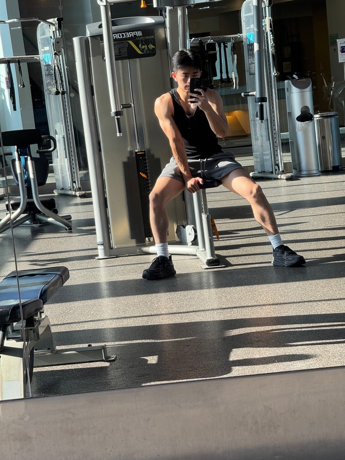 Joshua at the gym between sets
